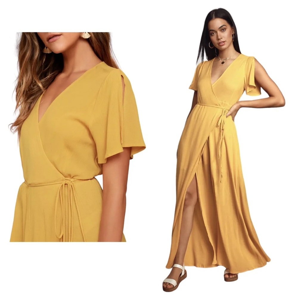 Lulu's Mustard Yellow Maxi Wrap Dress - Picture 4 of 8